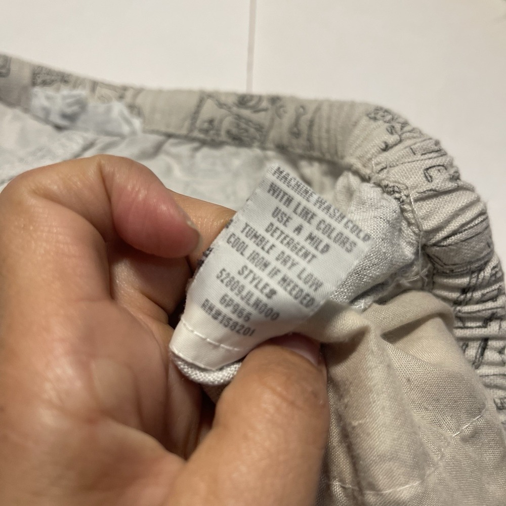 Cali 1850 M Linen Rayon Pants Beige European Cafe Sketch Print Wide Leg Vacation - Picture 9 of 11